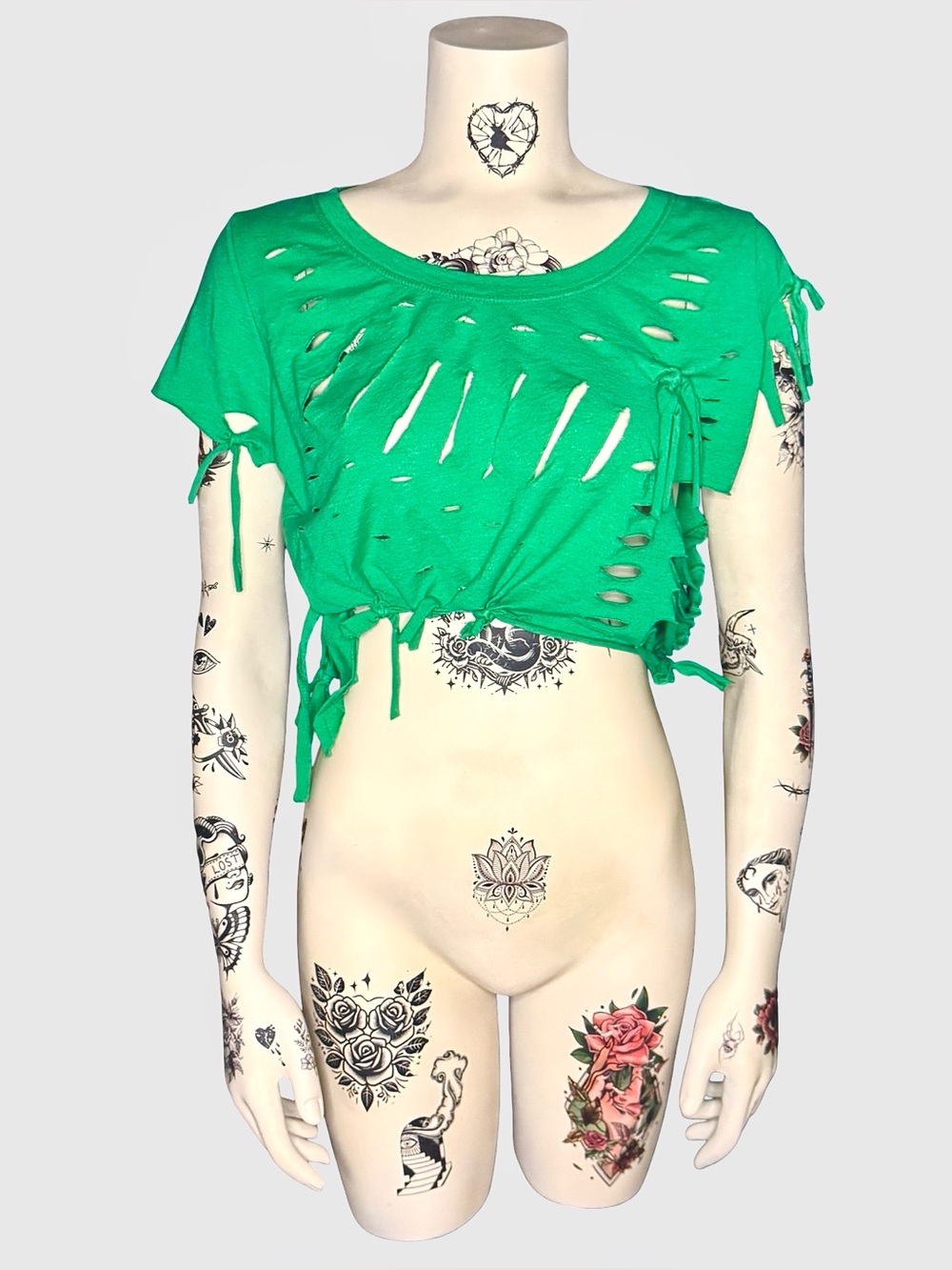 Green shredded custom crop top